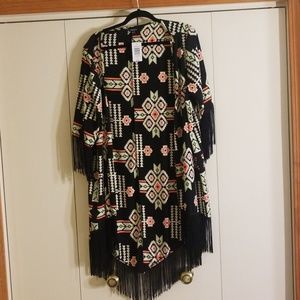 Torrid Black and Neon Fringe Kimono Size 0/1
